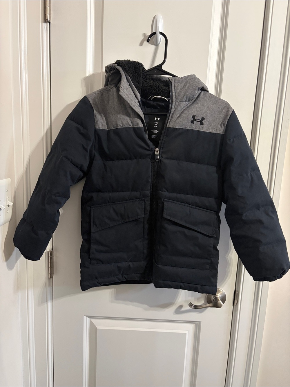 Under Armour Boys Black and Gray Puffer Jacket with Hood